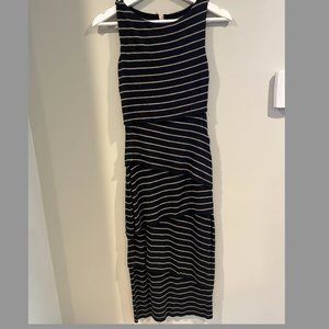 Bailey 44 Layered Dress - Black with grey and blue stripes